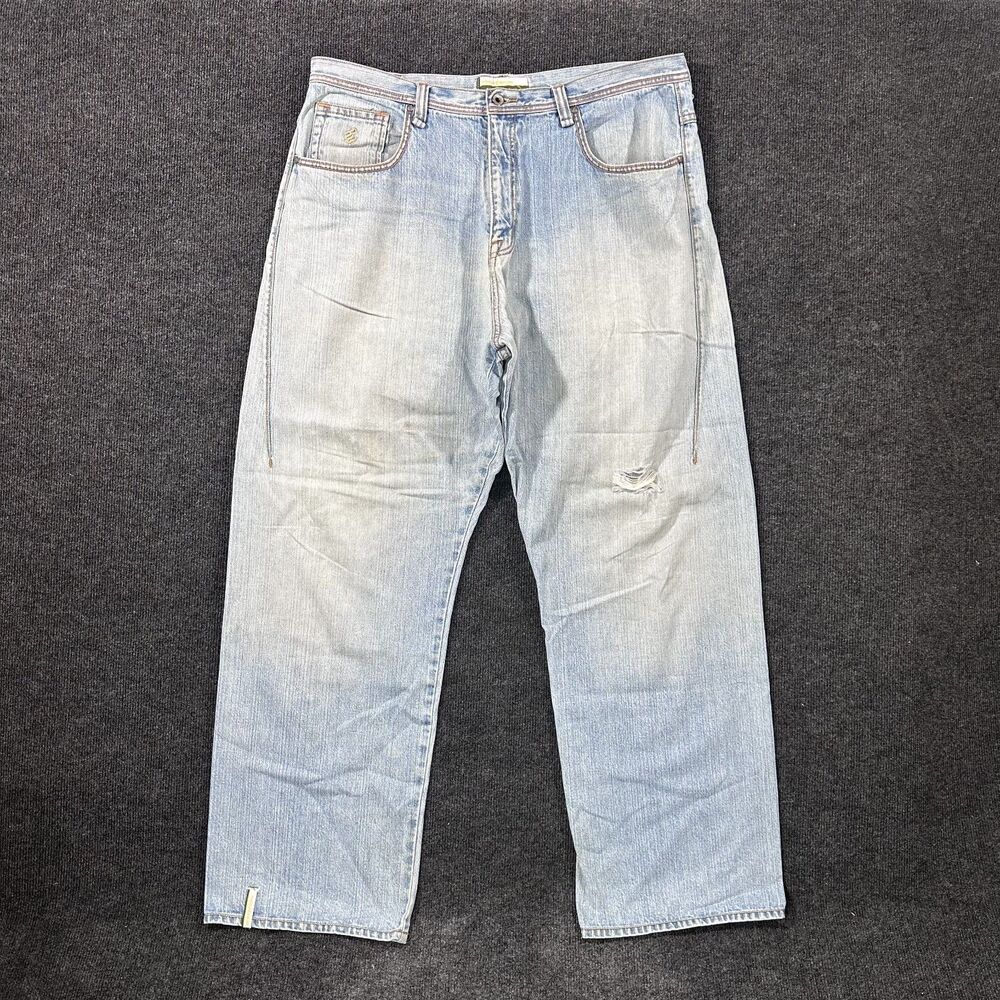 Y2K Rocawear Light Wash Baggy Wide Leg Mens Embroidered Jeans Size 42x34